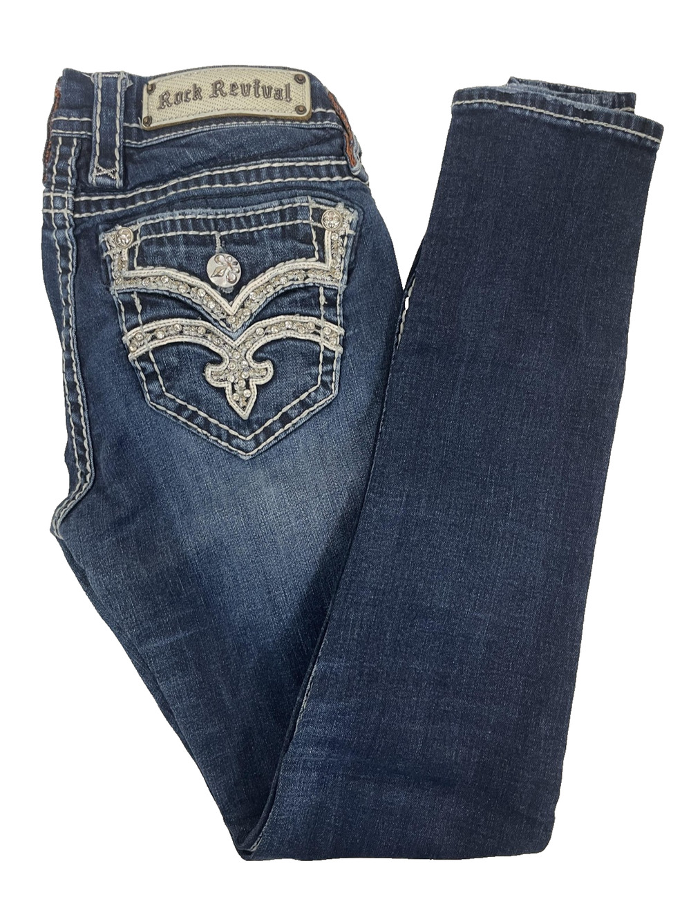 Rock Revival Karla Cuffed Skinny Jeans Womens Size 27 Bling Pockets E8452CK55